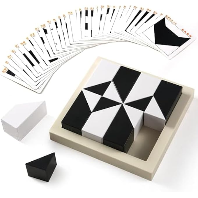 BLOCK PUZZLE, WOODEN CUBE PUZZLE WITH STORAGE TRAY WOODEN HIDDEN BUILDING BLOCK PUZZLE TOY 3D BLOCK BRAIN TEASER PUZZLE GAME, EARLY EDUCATION BLACK & WHITE BLOCK PUZZLES FOR KIDS AGES 4+ - Image 1